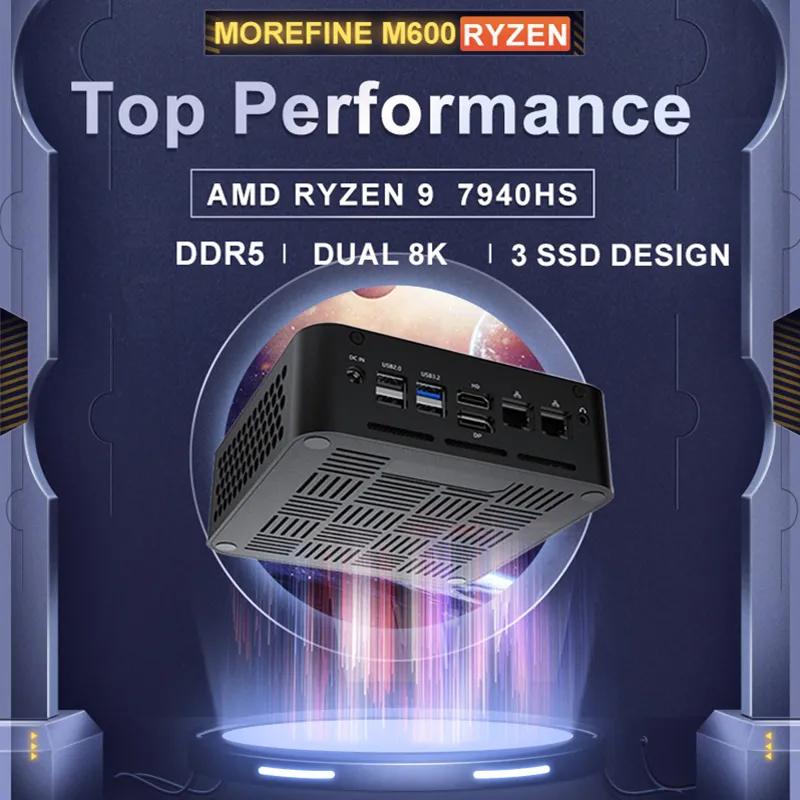 MOREFINE AMD 7940HS/7840HS Mini PC الصاعقة 3 6900HX مصغرة Computador 64G DDR5 2TB PCIe4 2 LAN الكمبيوتر الألعاب WIFI6 WIN11