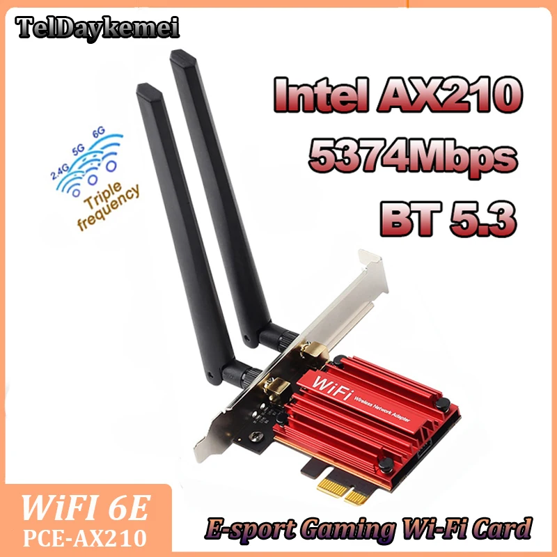 واي فاي 6E بلوتوث 5.3 إنتل AX210 PCIE محول واي فاي 5374Mbps ثلاثي الموجات اللاسلكية واي فاي 6 بطاقة الشبكة ويندوز 10 11For PC