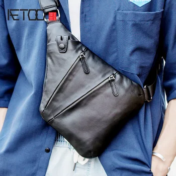 AETOO عارضة أزياء جلد أسود للرجال الصدر حقيبة بسيطة تنوعا الحقيقية الطبيعية جلد البقر متعددة الوظائف حزمة الخصر