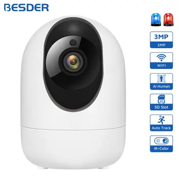 BESDER 2K 3MP المنزل الذكي الأمن كاميرا IP PTZ 1536P/1080P داخلي اتجاهين الصوت واي فاي ميني كاميرا للرؤية الليلية 5X Digital Zoom