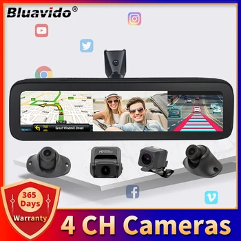 Bluavido 4 كاميرات 4G مرآة السيارة DVR الروبوت 8.1 تحديد المواقع والملاحة عدس HD 720P الفيديو مسجل بلوتوث واي فاي التطبيق الرصد عن بعد