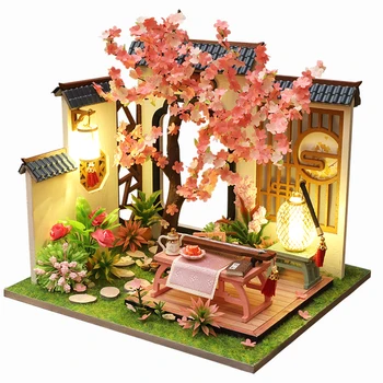 Cutebee دمية مصغرة DIY دمية خشبية المنزل والحديقة مع زهرة القديمة بناء اللعب للأطفال هدية Casa المنزل