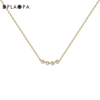 DPLAOPA 925 الفضة الاسترليني قلادة الأبيض المد الذهب واضحة الزركون قلادة سلسلة طويلة من النساء كريستال مجوهرات الزفاف والمجوهرات