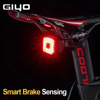 GIYO السيارات الذكية دراجة ضوء الفرامل الخلفي ذيل ضوء الاستشعار USB ركوب الدراجة الخفيفة مصباح توقف أدى القابلة لإعادة الشحن للماء
