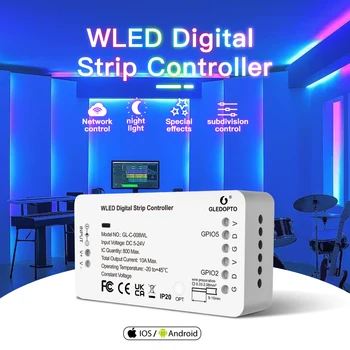 GLEDOPTO WLED 5-24V WS2812B WS2811 SK6812 TM1814 WS2813 WS2815 الصمام ضوء قطاع تحكم التحكم في التطبيق 100 الإضاءة الديناميكية وسائط