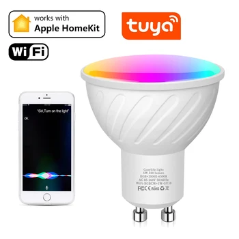 Homekit GU10 واي فاي الذكية أضواء LED ضوء لمبة RGBCW عن المنزل أبل MFI معتمدة Alexa Google المنزل, تويا الحياة الذكية LED مصباح