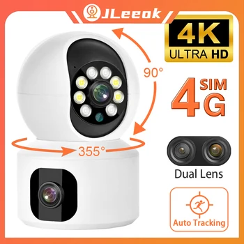 JLeeok 4K 8MP عدسة مزدوجة 4G كاميرا PTZ واي فاي ثنائي شاشة مراقبة الطفل الإنسان تتبع داخلي المنزل Secuity مراقبة الدوائر التلفزيونية المغلقة V380