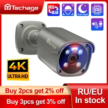 Techage 8MP Ultra HD 4K بو منظمة العفو الدولية الكاميرا في الهواء الطلق H. 265 كاميرا IP الوجه كشف كامل لون الليل اتجاهين الصوت لنظام المراقبة