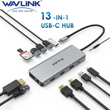 Wavlink USB 3.1 نوع C-المحور إلى HDMI محول 4K DP 1.4 USB ج المحور مع المحور 3.0 TF قارئ بطاقة SD PD 3.0 فرض رسوم على ماك بوك برو