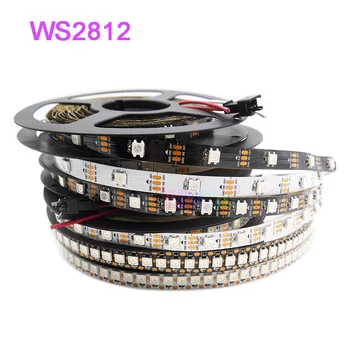WS2812B بقيادة قطاع على حدة عنونة 30/60/74/96/144 بكسل/م WS2812 RGB أضواء 1/2/3/4/5m الأسود الأبيض ثنائي الفينيل متعدد الكلور IP30 65 67 5V