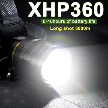 السوبر مشرق 36core XHP360 كشافات Led زوومابلي تجدد powerbank المصباح USB القابلة لإعادة الشحن 7800mAH بطارية 5000 م رئيس مصباح يدوي مصباح
