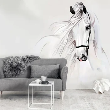 العرف صورة جدارية خلفية جدران غرفة نوم 3D من ناحية رسم الحصان الأبيض الفن التجريدي جدار اللوحة ديكور غرفة المعيشة