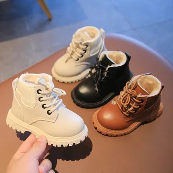 الفتيات أحذية أزياء جديدة الخريف والشتاء المحشوة بالقطن الأحذية قليلا الفتيان أزياء قصيرة الأحذية البيج البني اللون الأسود