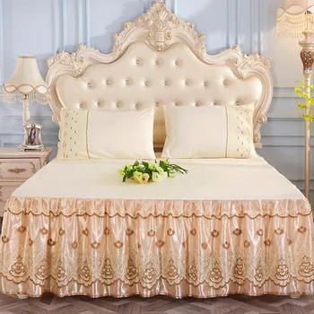 تنورة الدانتيل الفراش السرير الأميرة الدانتيل البيج السرير تنورة 1 زوج وسادة ثلاثة قطعة غطاء سرير التوأم المفارش