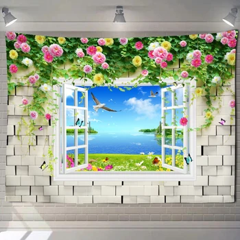 جميلة مشهد الشاطئ نافذة نسيج اللوحة معلقة على الجدار خلفية الفن ديكور المنزل الجمالية في الهواء الطلق حديقة ملصق