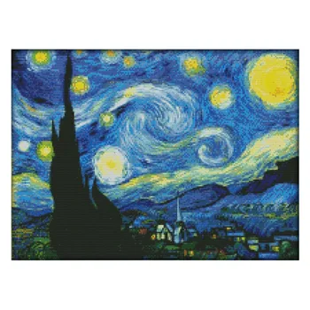 مليء بالنجوم ليلة فان جوخ تحسب عبر غرزة مجموعات أنماط غير مطبوع قماش التطريز مجموعات 11 14CT DIY ديكور المنزل اللوحة
